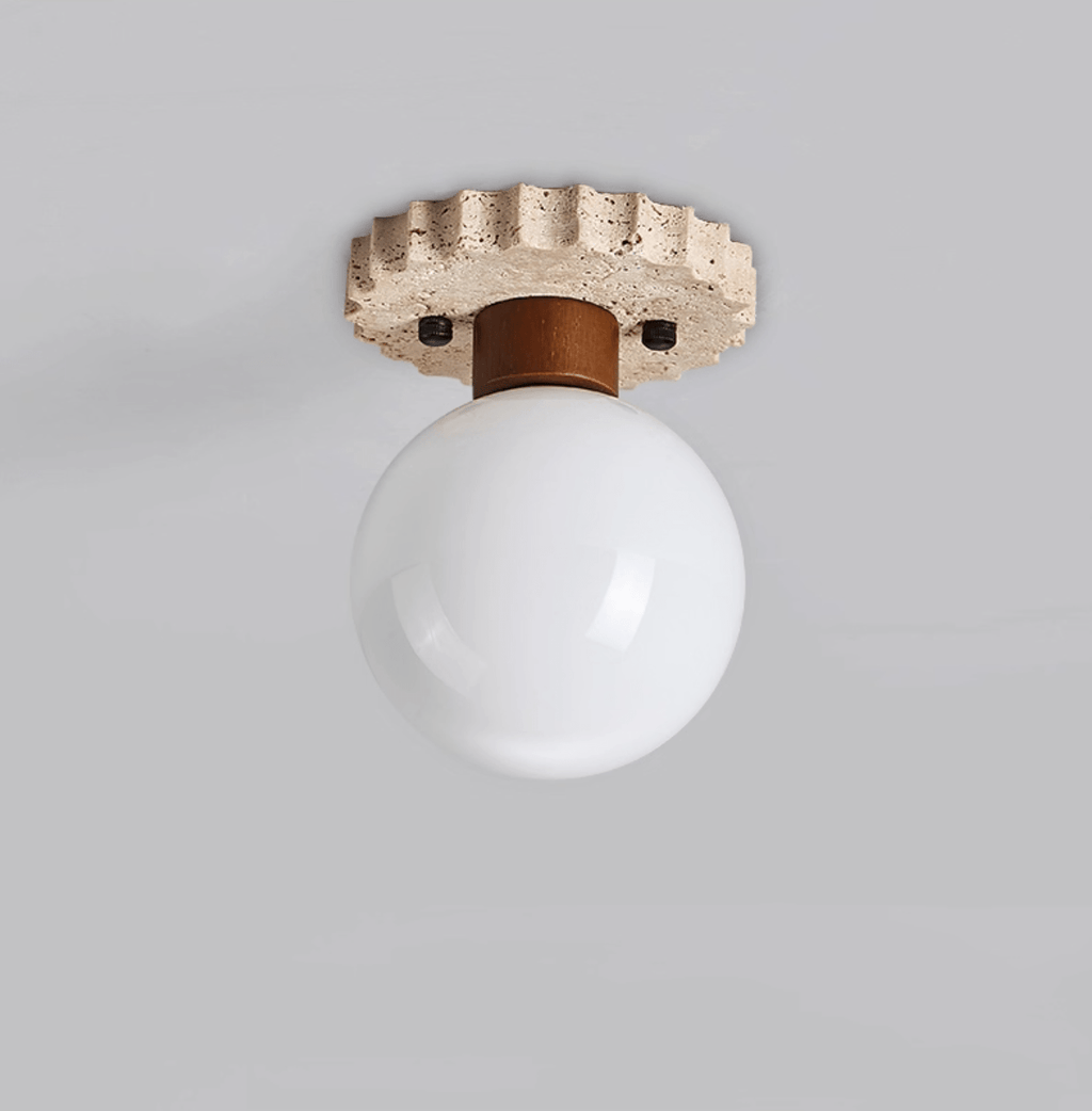 Travertine Ceiling Light Frosted Glass Globe 5.1 in Set of 3