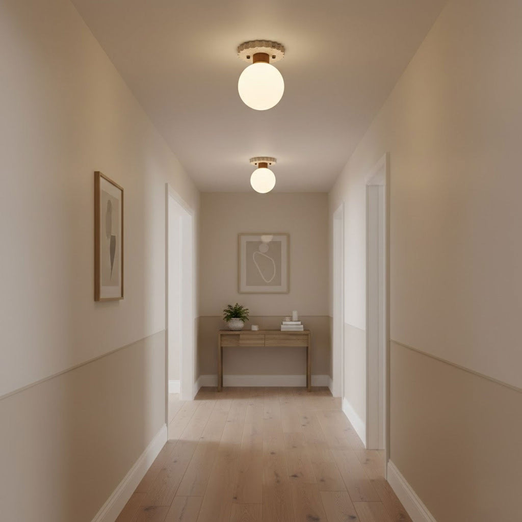 Travertine Ceiling Light Frosted Glass Globe 5.1 in Set of 3
