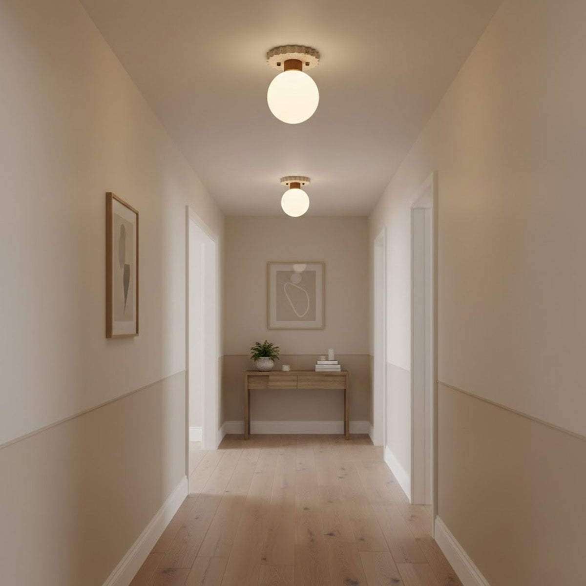 Travertine Ceiling Light Frosted Glass Globe 5.1 in Set of 3