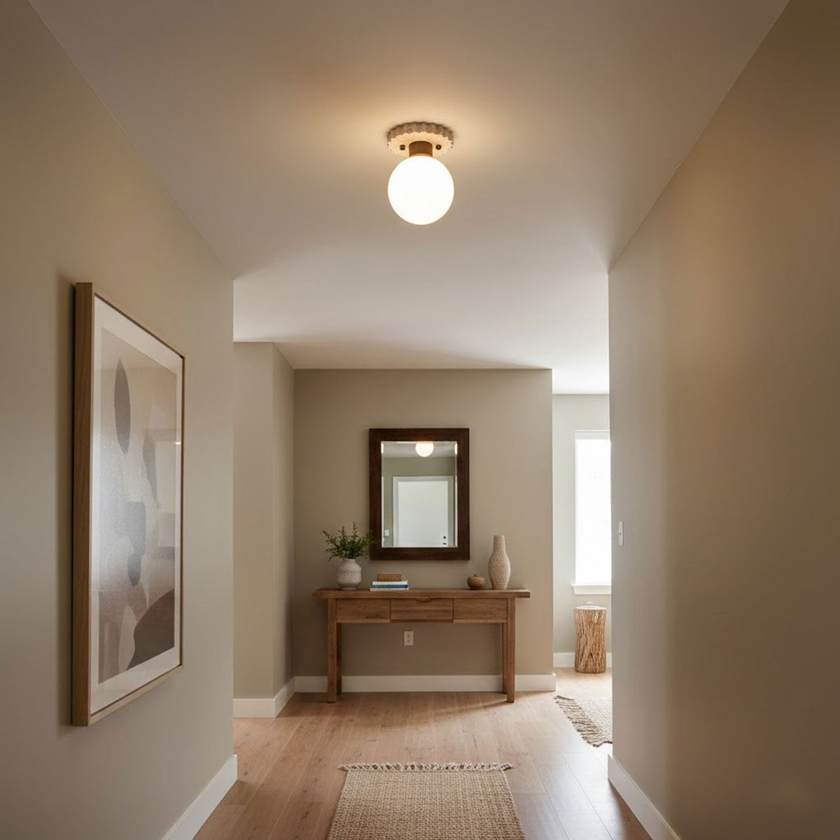 Travertine Ceiling Light Frosted Glass Globe 5.1 in Set of 3