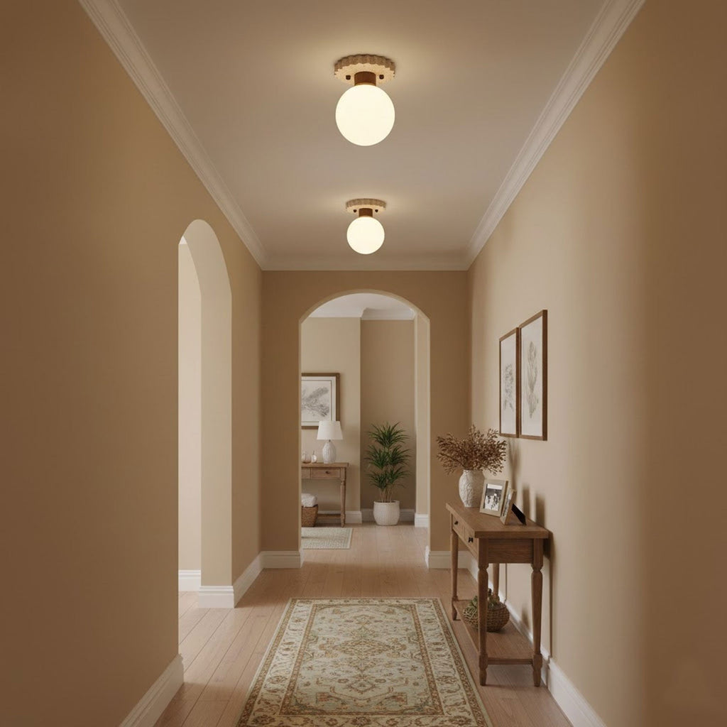 Travertine Ceiling Light Frosted Glass Globe 5.1 in Set of 3