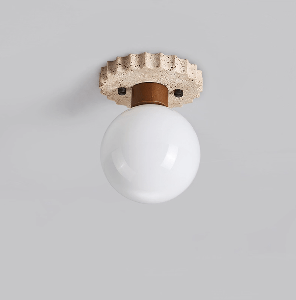 Travertine Ceiling Light Frosted Glass Globe 5.1 in Set of 3