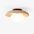 Travertine Ceiling Light Opal Glass Globe 9.8 in
