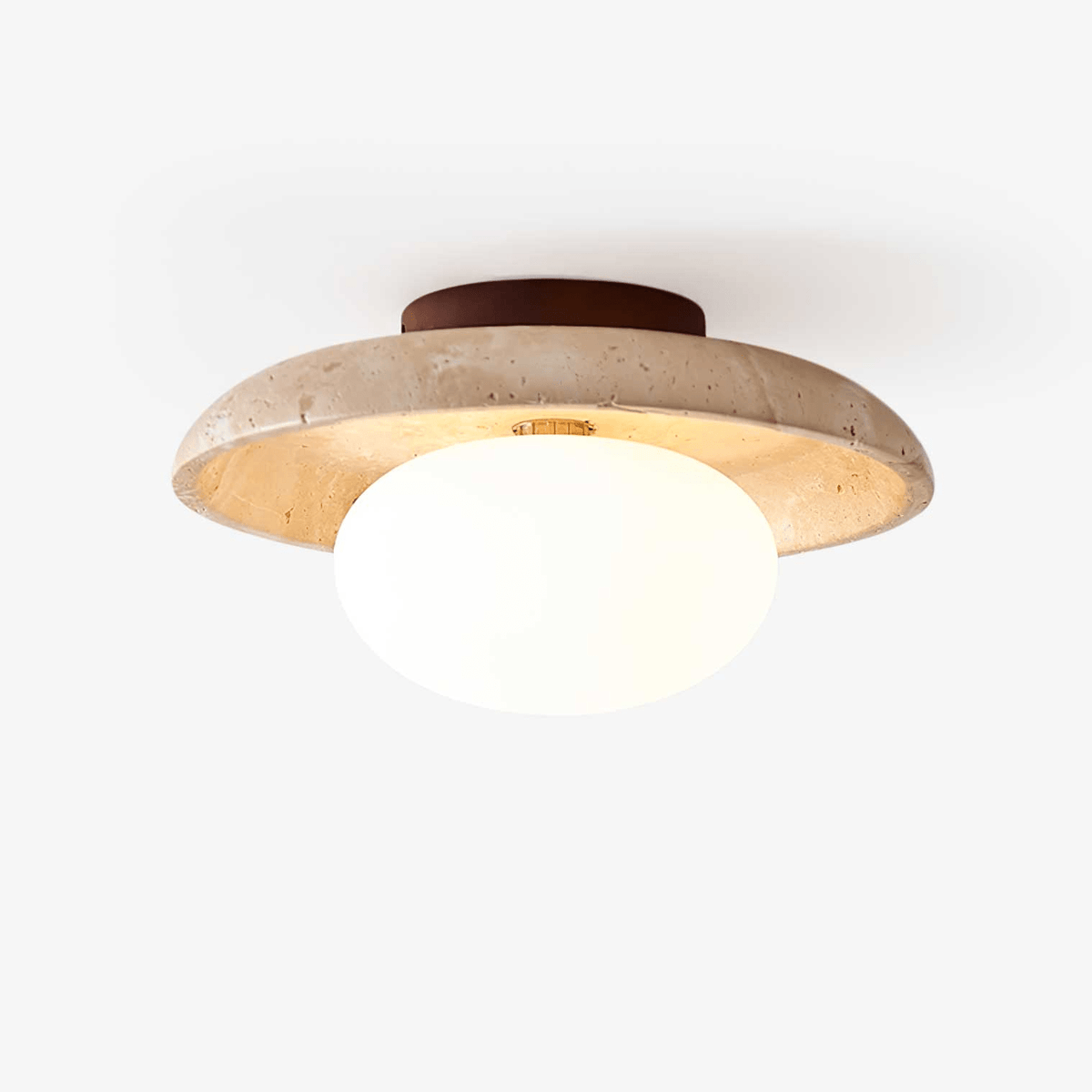 Travertine Ceiling Light Opal Glass Globe 9.8 in