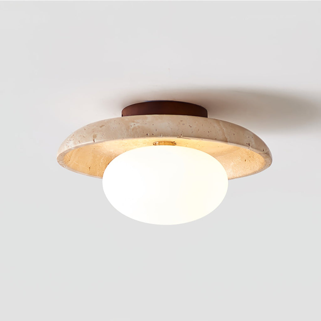 Travertine Ceiling Light Opal Glass Globe 9.8 in