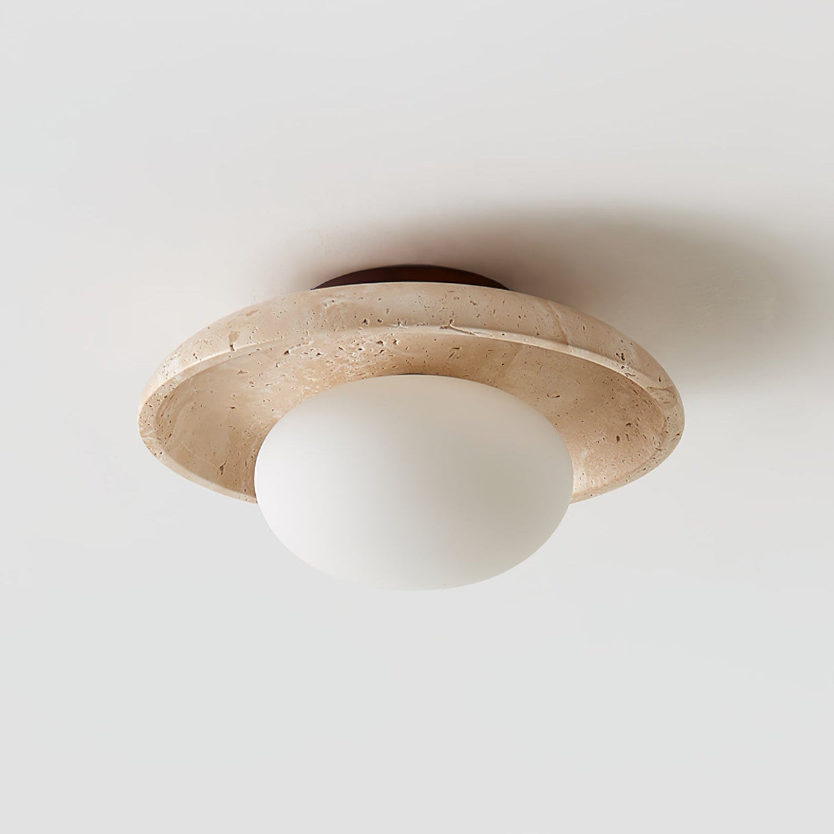 Travertine Ceiling Light Opal Glass Globe 9.8 in