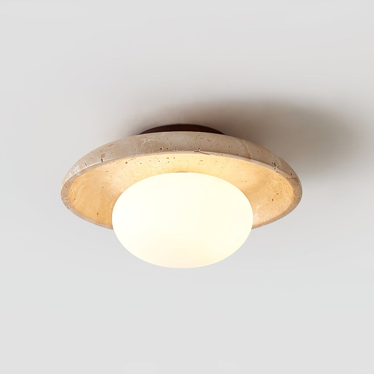 Travertine Ceiling Light Opal Glass Globe 9.8 in
