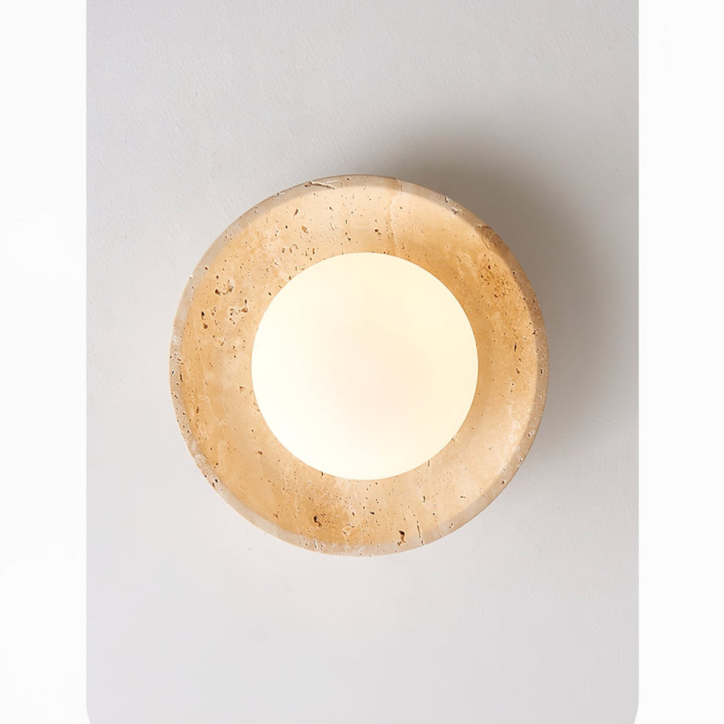 Travertine Ceiling Light Opal Glass Globe 9.8 in