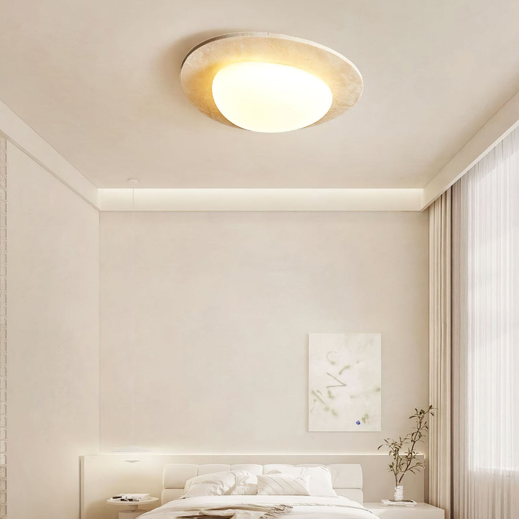 Travertine Ceiling Light Organic Stone Frame 12.6 in Set of 3