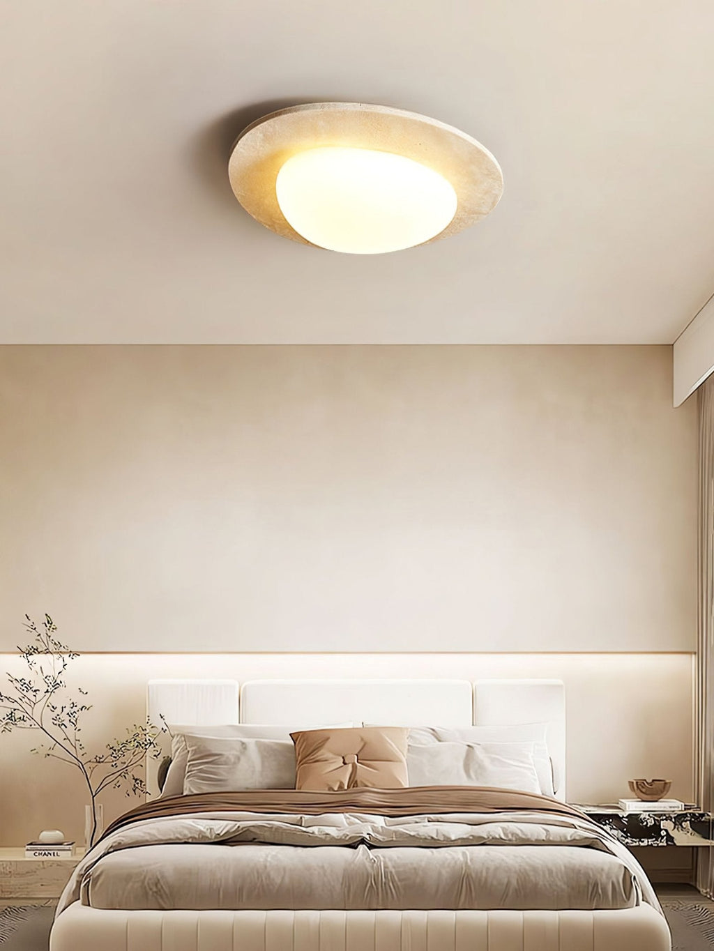 Travertine Ceiling Light Organic Stone Frame 12.6 in Set of 3