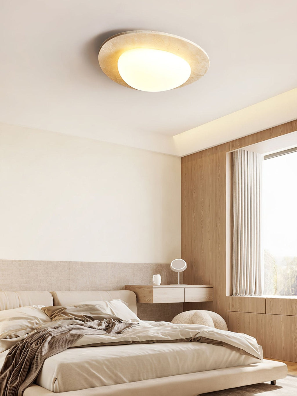 Travertine Ceiling Light Organic Stone Frame 12.6 in Set of 3