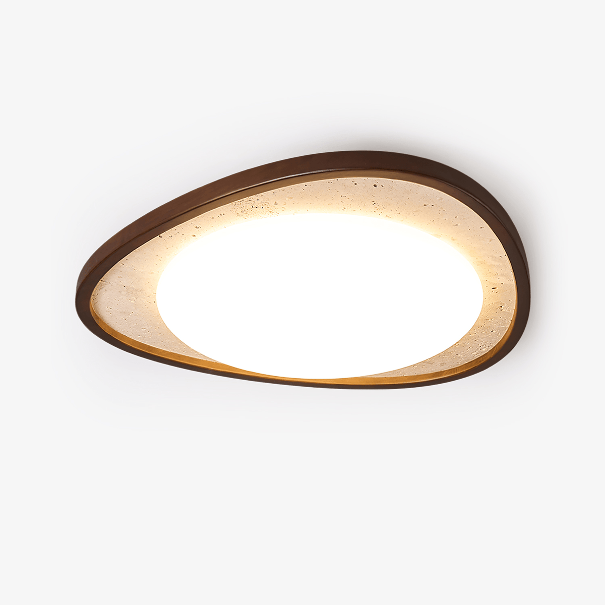 Travertine Ceiling Light Pebble Shape Walnut Rim 22.8 in Set of 2