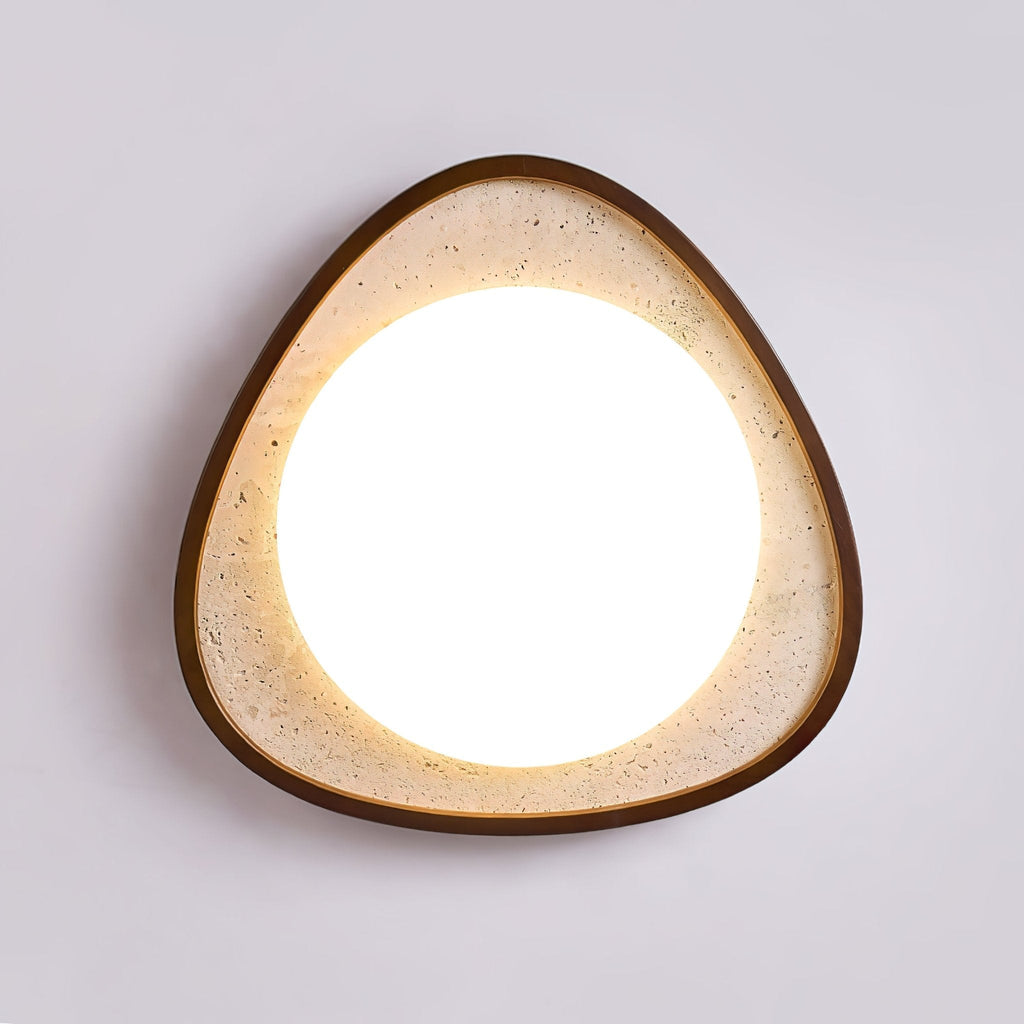 Travertine Ceiling Light Pebble Shape Walnut Rim 22.8 in Set of 2