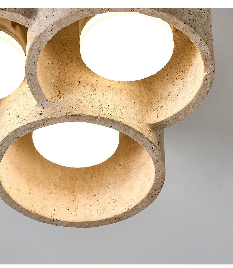 Travertine Cluster Ceiling Light Two Ring Flush Mount 10.2 in Set of 3
