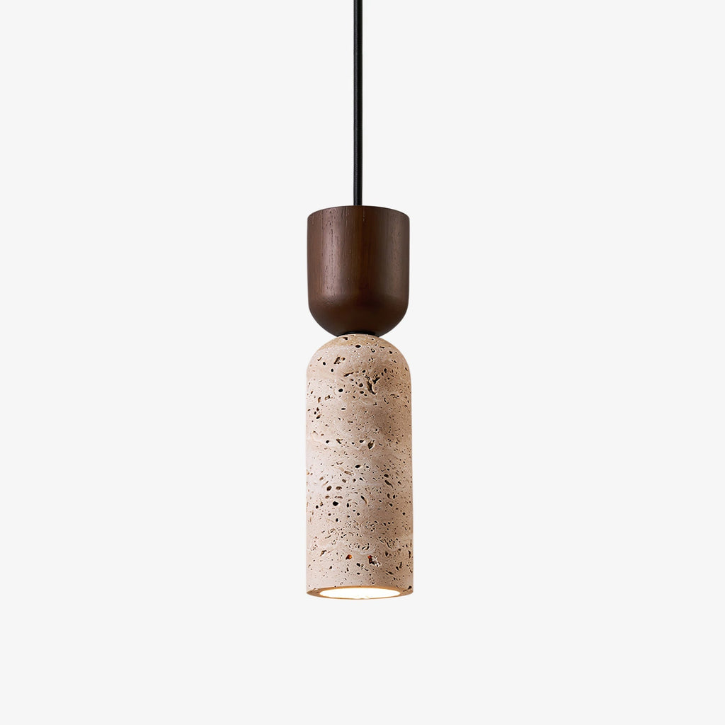 Travertine Column Pendant Light Walnut Cap 2.6 in Set of 2