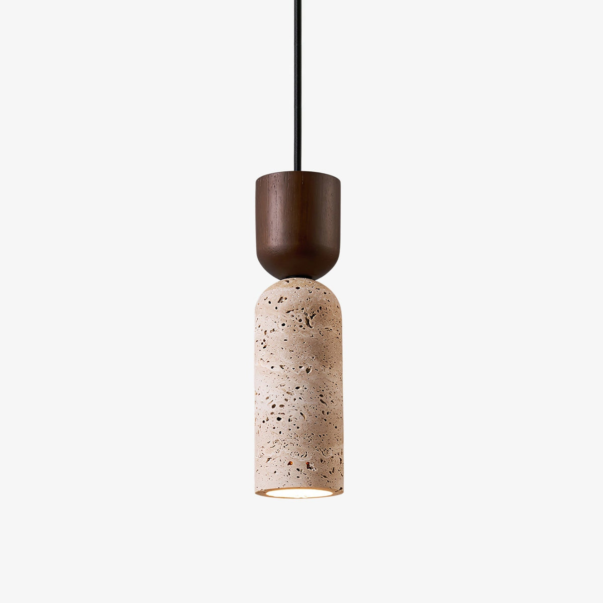 Travertine Column Pendant Light Walnut Cap 2.6 in Set of 2