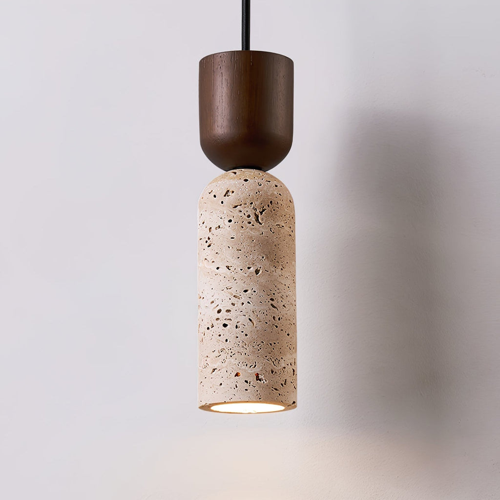 Travertine Column Pendant Light Walnut Cap 2.6 in Set of 2