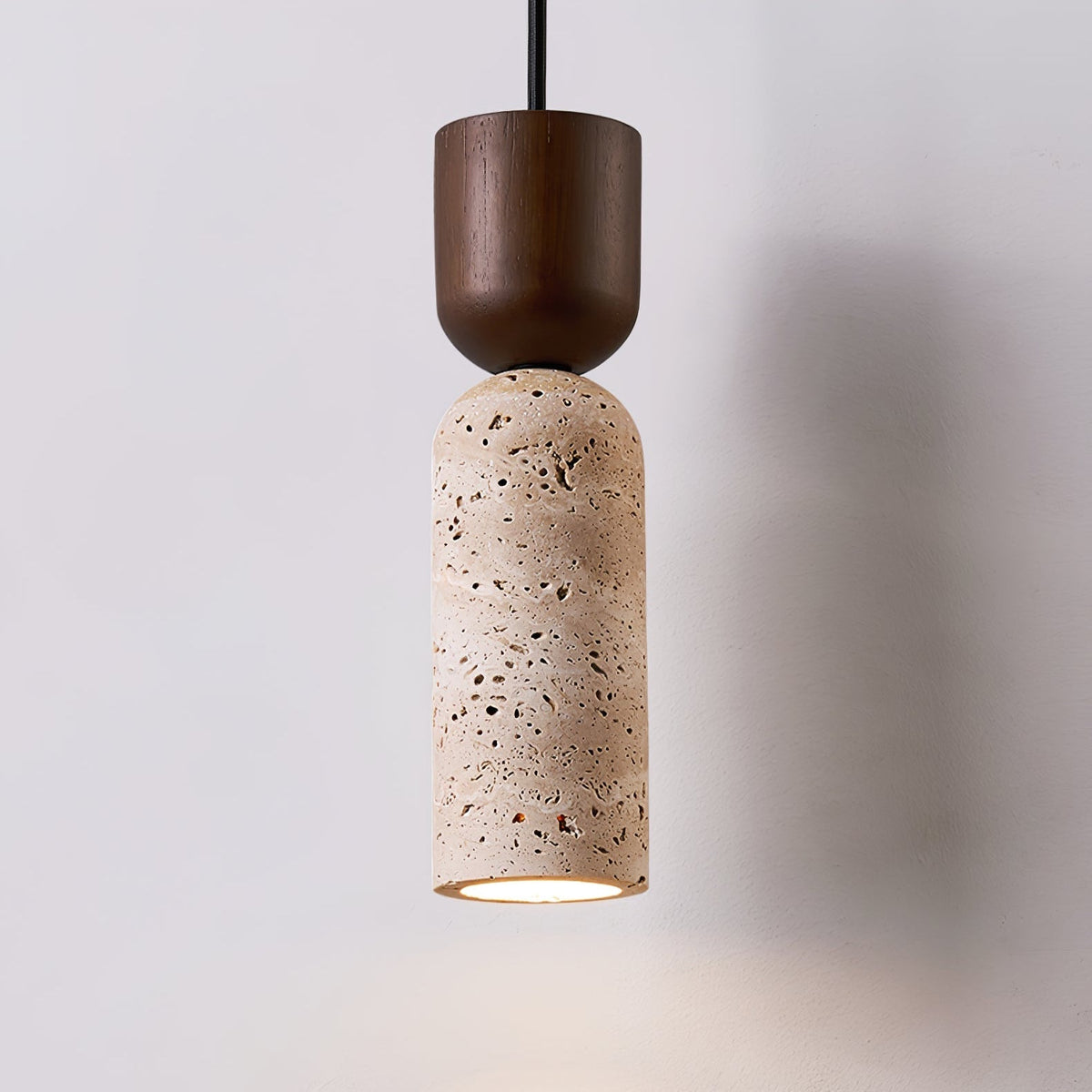 Travertine Column Pendant Light Walnut Cap 2.6 in Set of 2