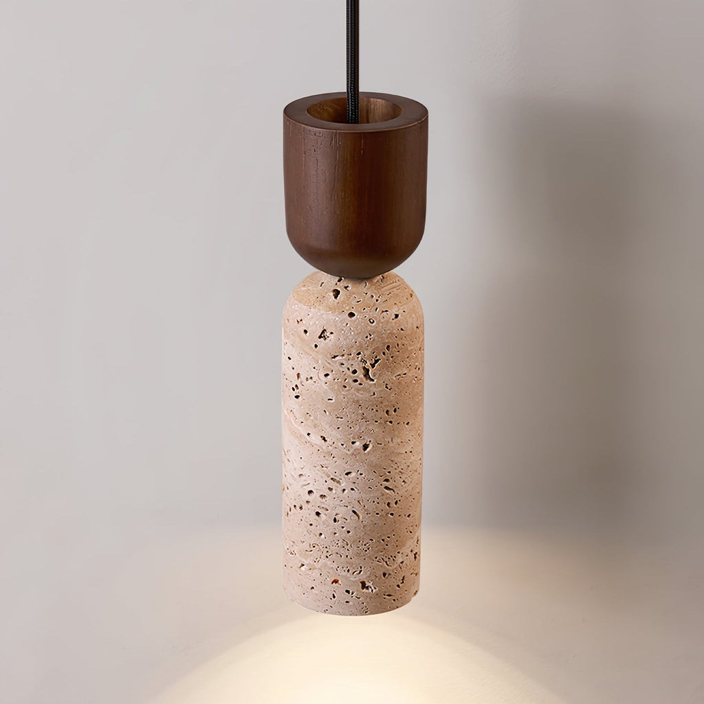 Travertine Column Pendant Light Walnut Cap 2.6 in Set of 2