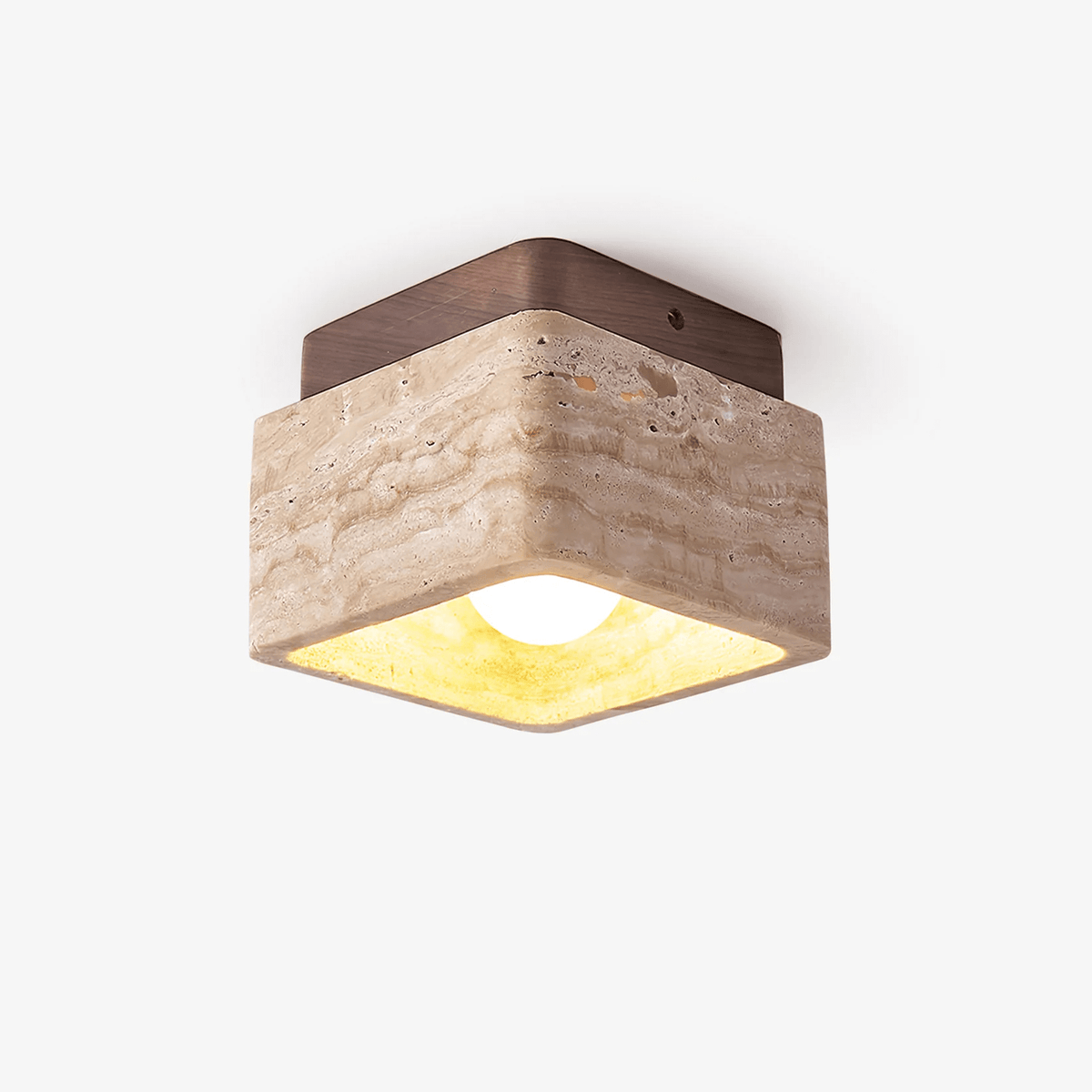 Travertine Cube Ceiling Light Square Stone on Wood 4.7 in Set of 3