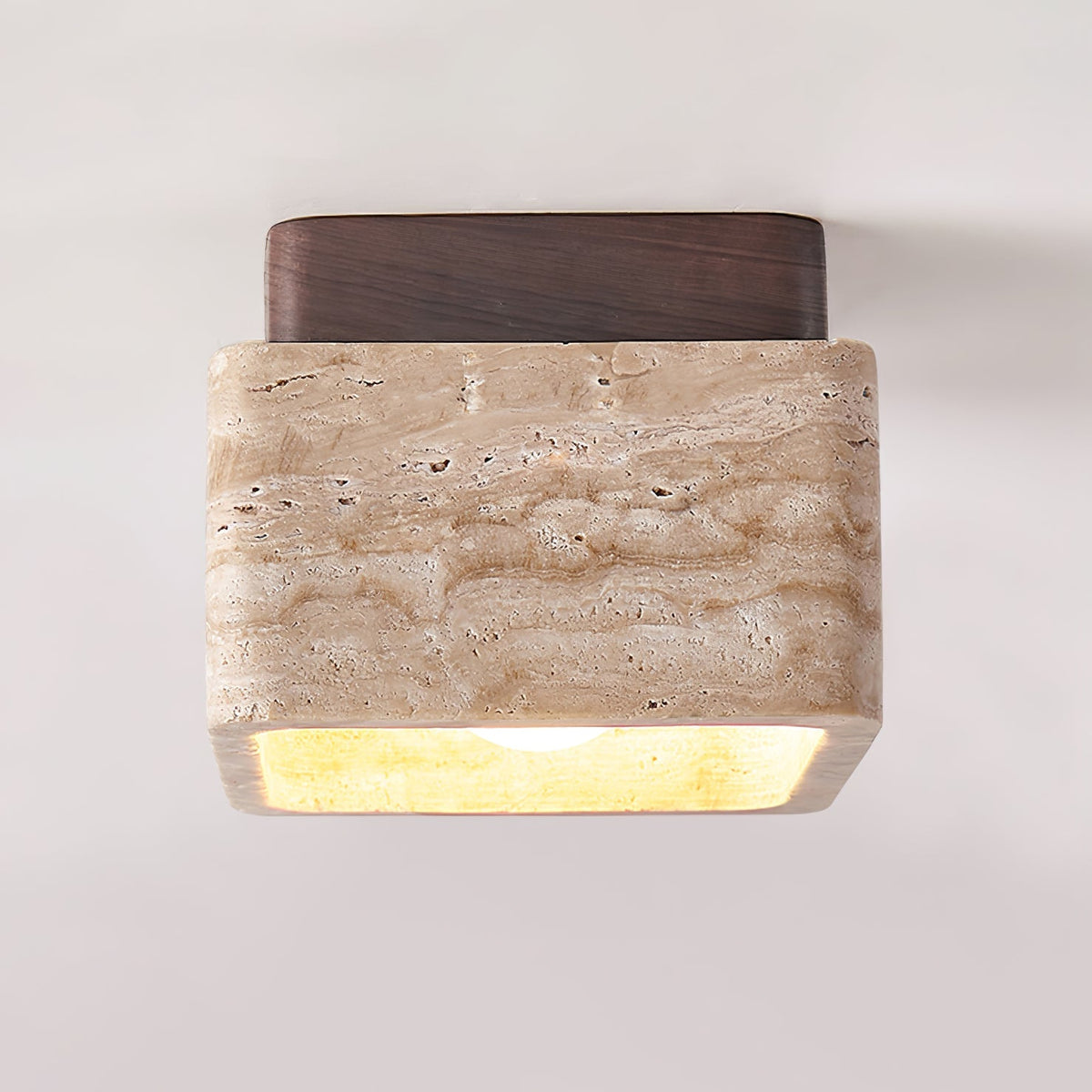 Travertine Cube Ceiling Light Square Stone on Wood 4.7 in Set of 3