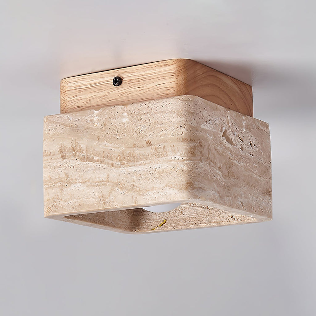 Travertine Cube Ceiling Light Square Stone on Wood 4.7 in Set of 3