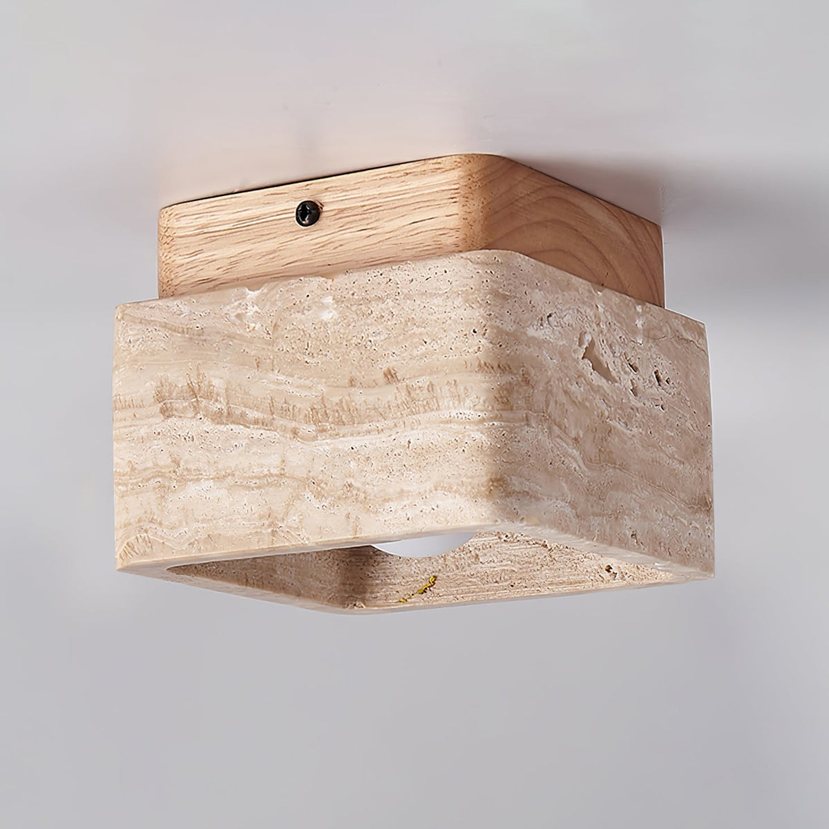 Travertine Cube Ceiling Light Square Stone on Wood 4.7 in Set of 3