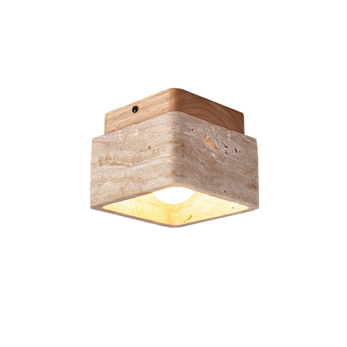 Travertine Cube Ceiling Light Square Stone on Wood 4.7 in Set of 3
