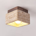 Travertine Cube Ceiling Light Square Stone on Wood 4.7 in Set of 3