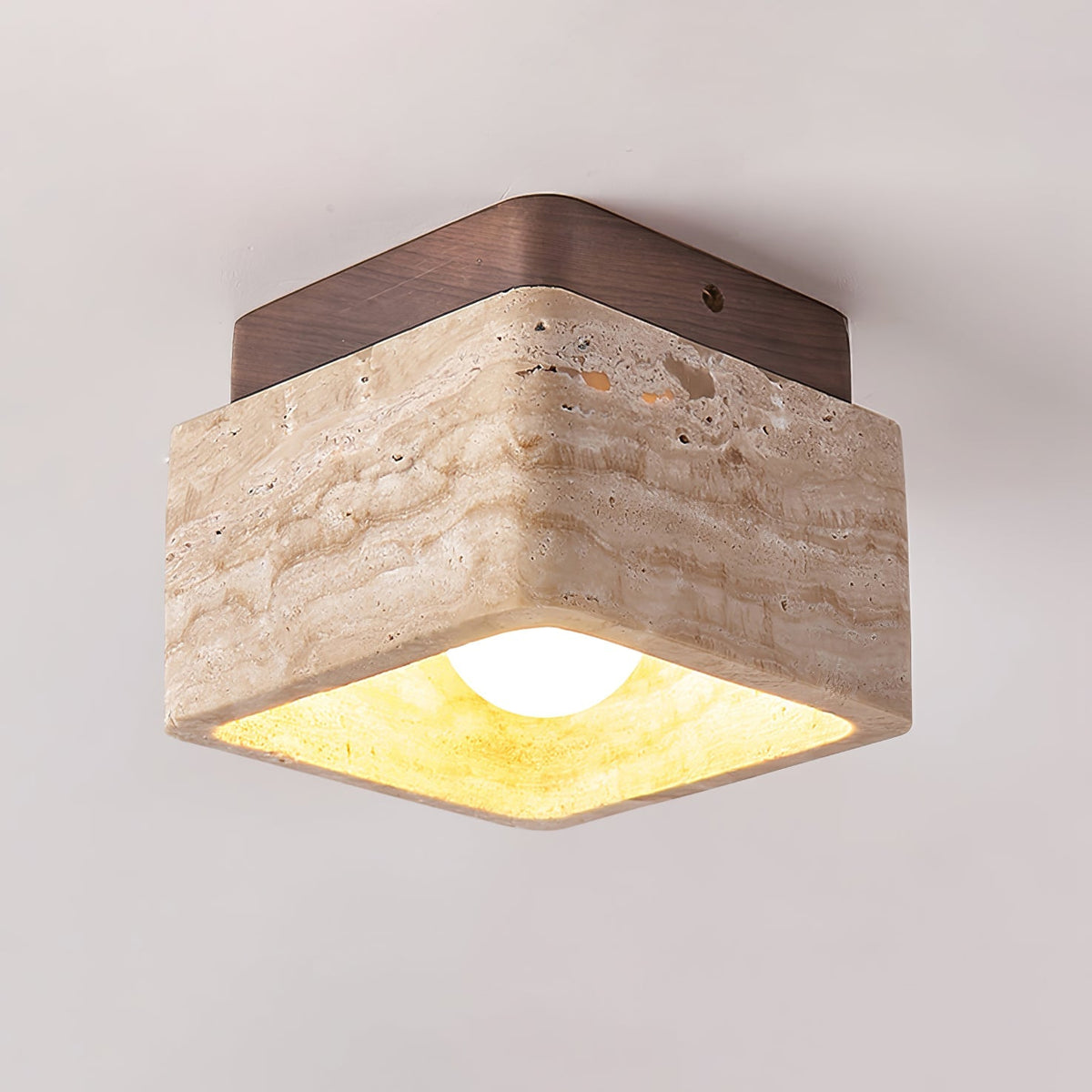 Travertine Cube Ceiling Light Square Stone on Wood 4.7 in Set of 3