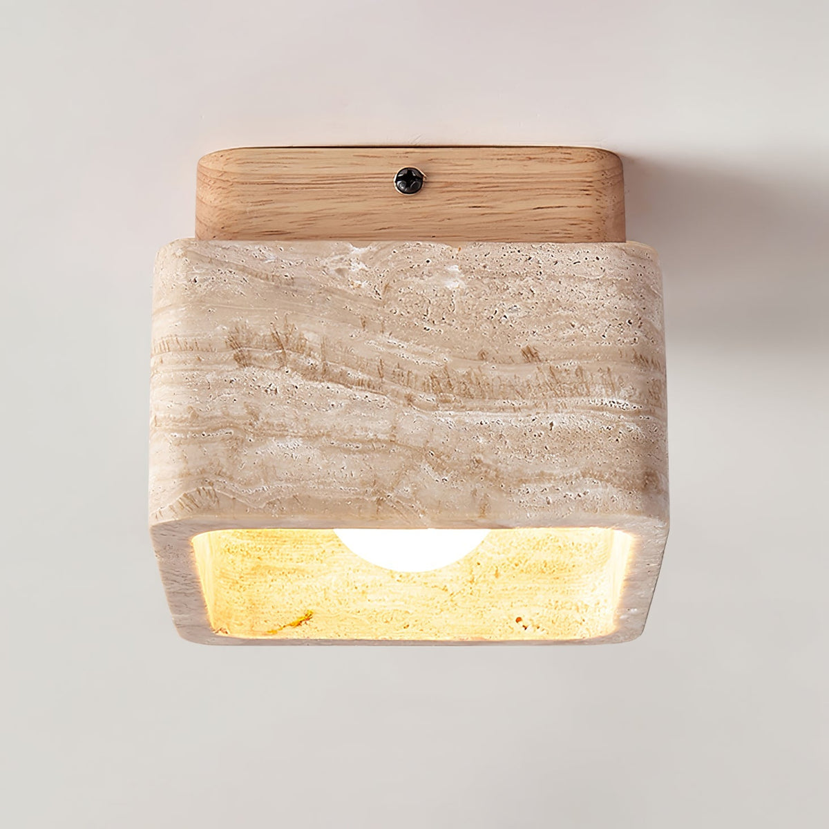 Travertine Cube Ceiling Light Square Stone on Wood 4.7 in Set of 3