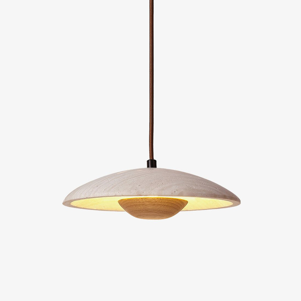Travertine Disc Pendant Light Solid Wood 9.8 in Set of 2