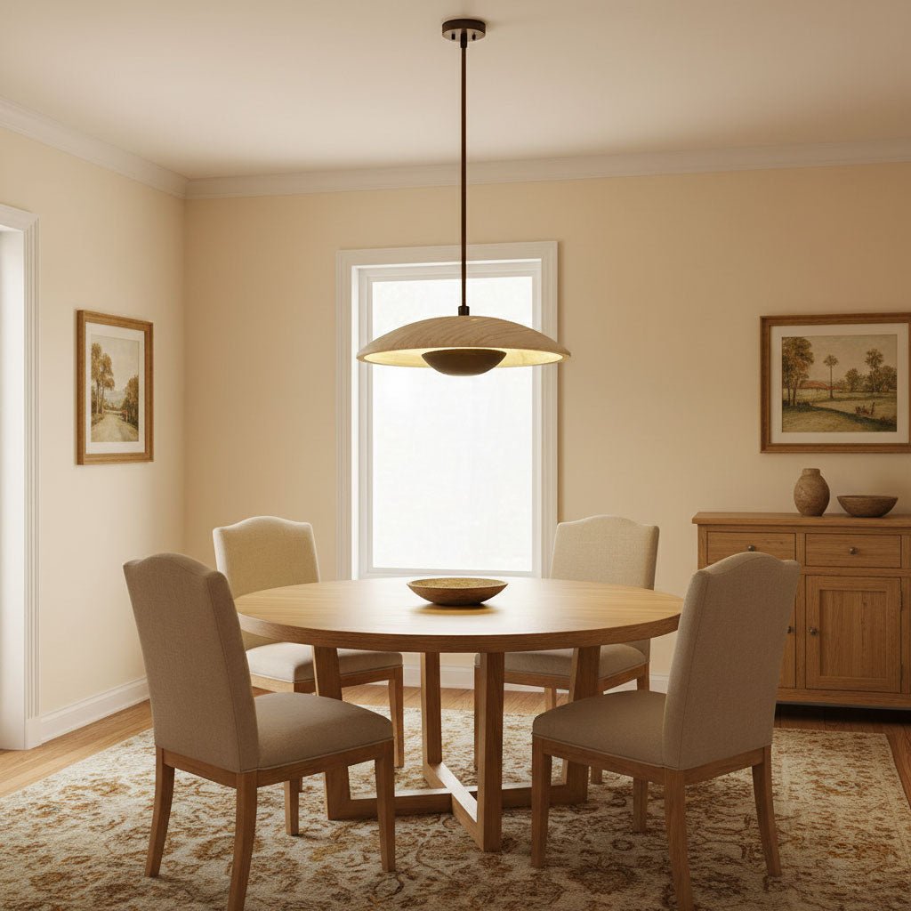 Travertine Disc Pendant Light Solid Wood 9.8 in Set of 2