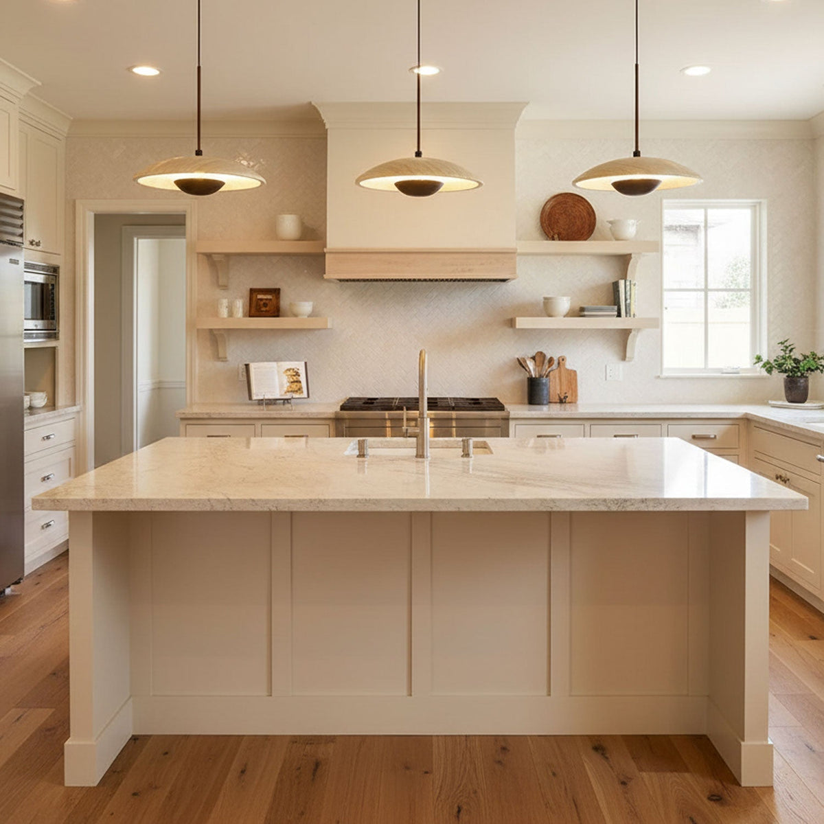 Travertine Disc Pendant Light Solid Wood 9.8 in Set of 2