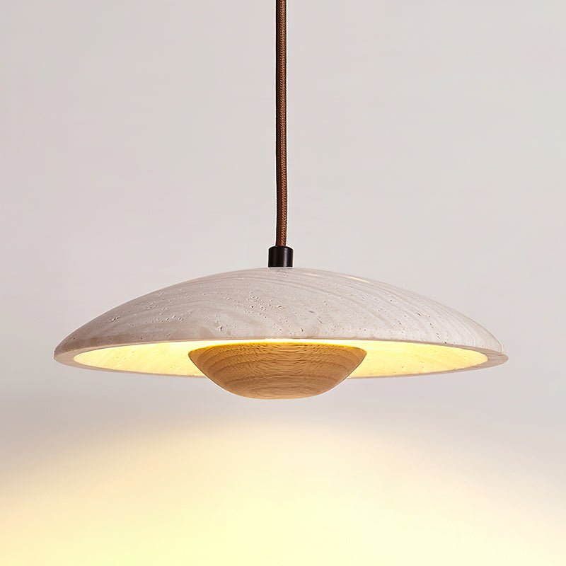 Travertine Disc Pendant Light Solid Wood 9.8 in Set of 2