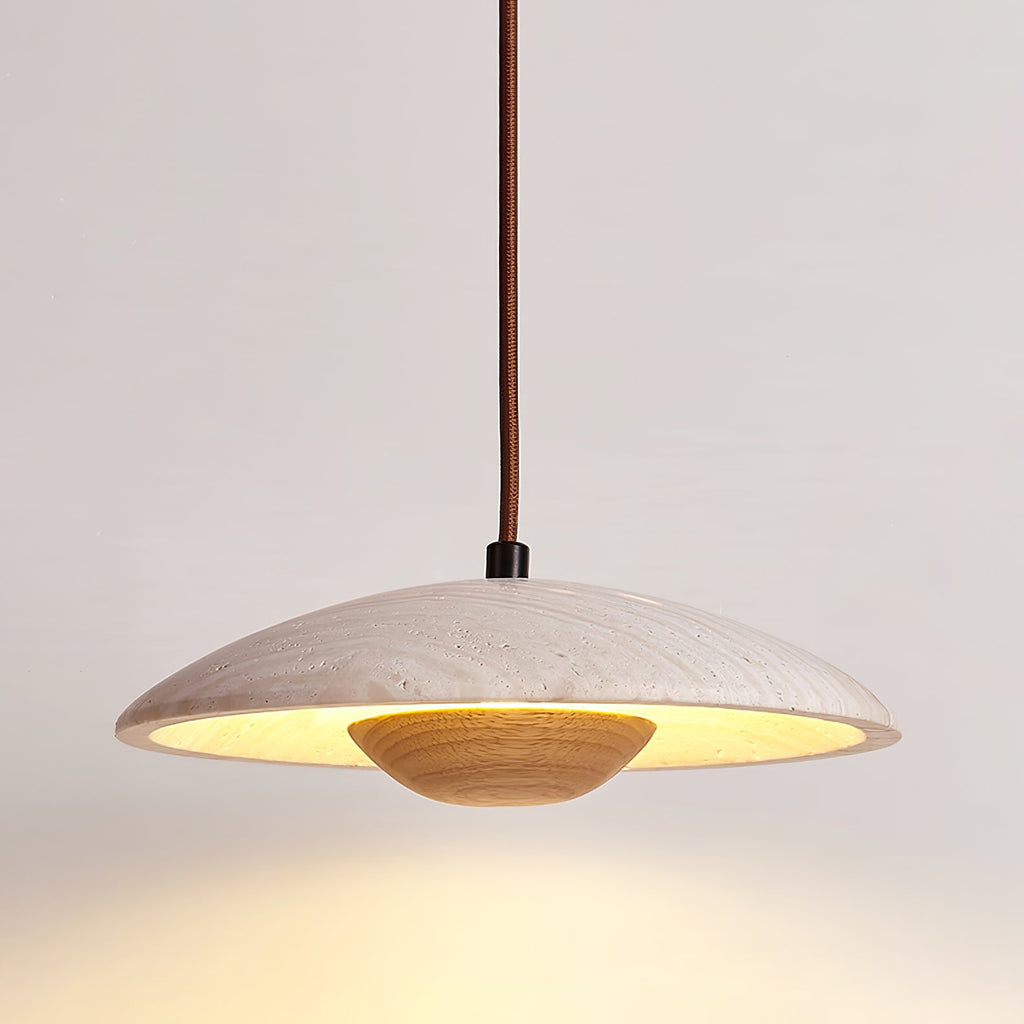 Travertine Disc Pendant Light Solid Wood 9.8 in Set of 2