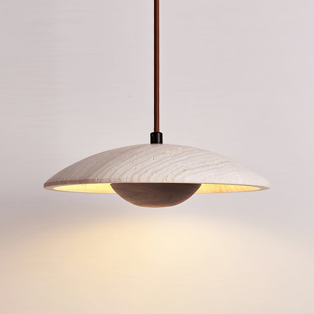 Travertine Disc Pendant Light Solid Wood 9.8 in Set of 2