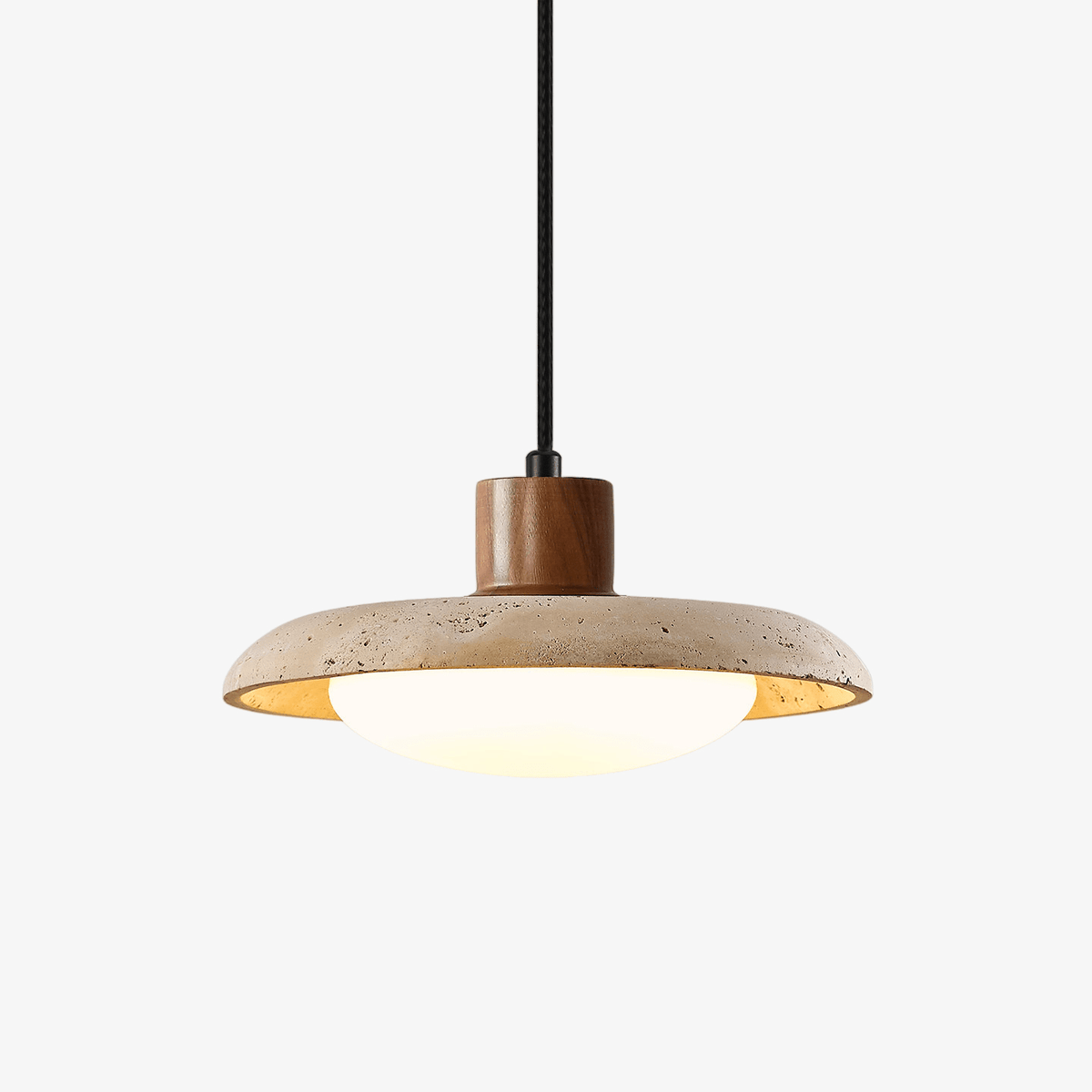 Travertine Disc Pendant Light Walnut Accent 9.8 in