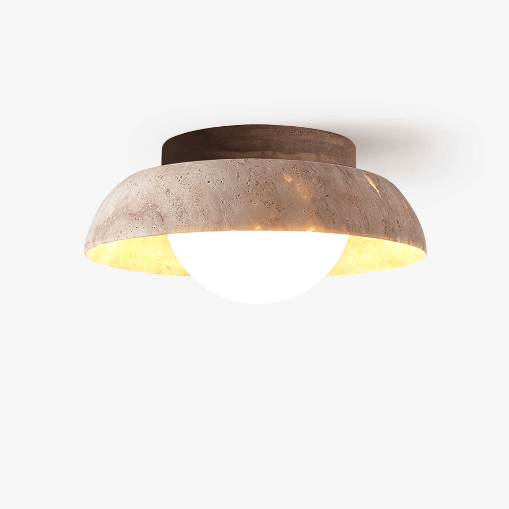 Travertine Dome Ceiling Light Walnut Globe 7.9 in Set of 2