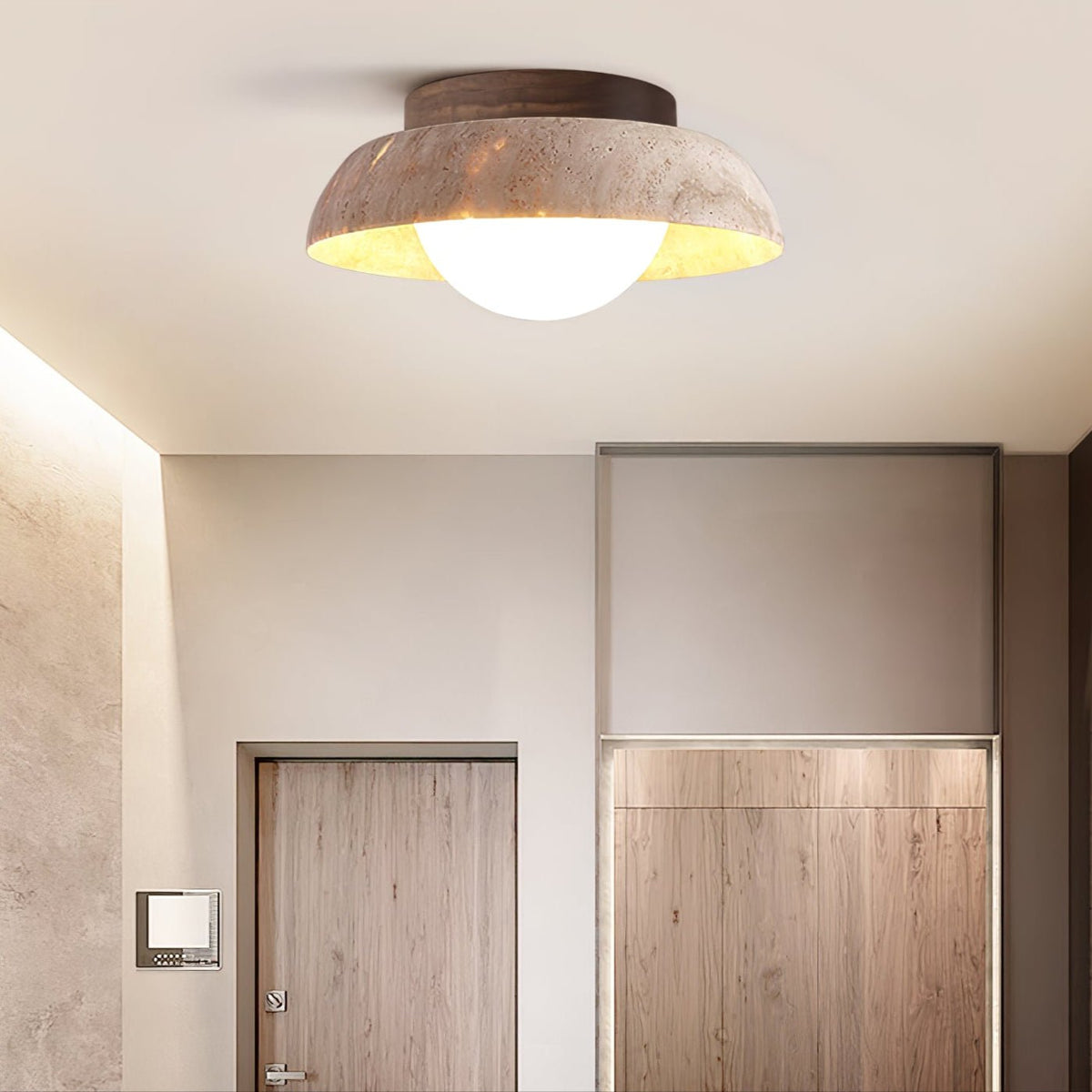 Travertine Dome Ceiling Light Walnut Globe 7.9 in Set of 2