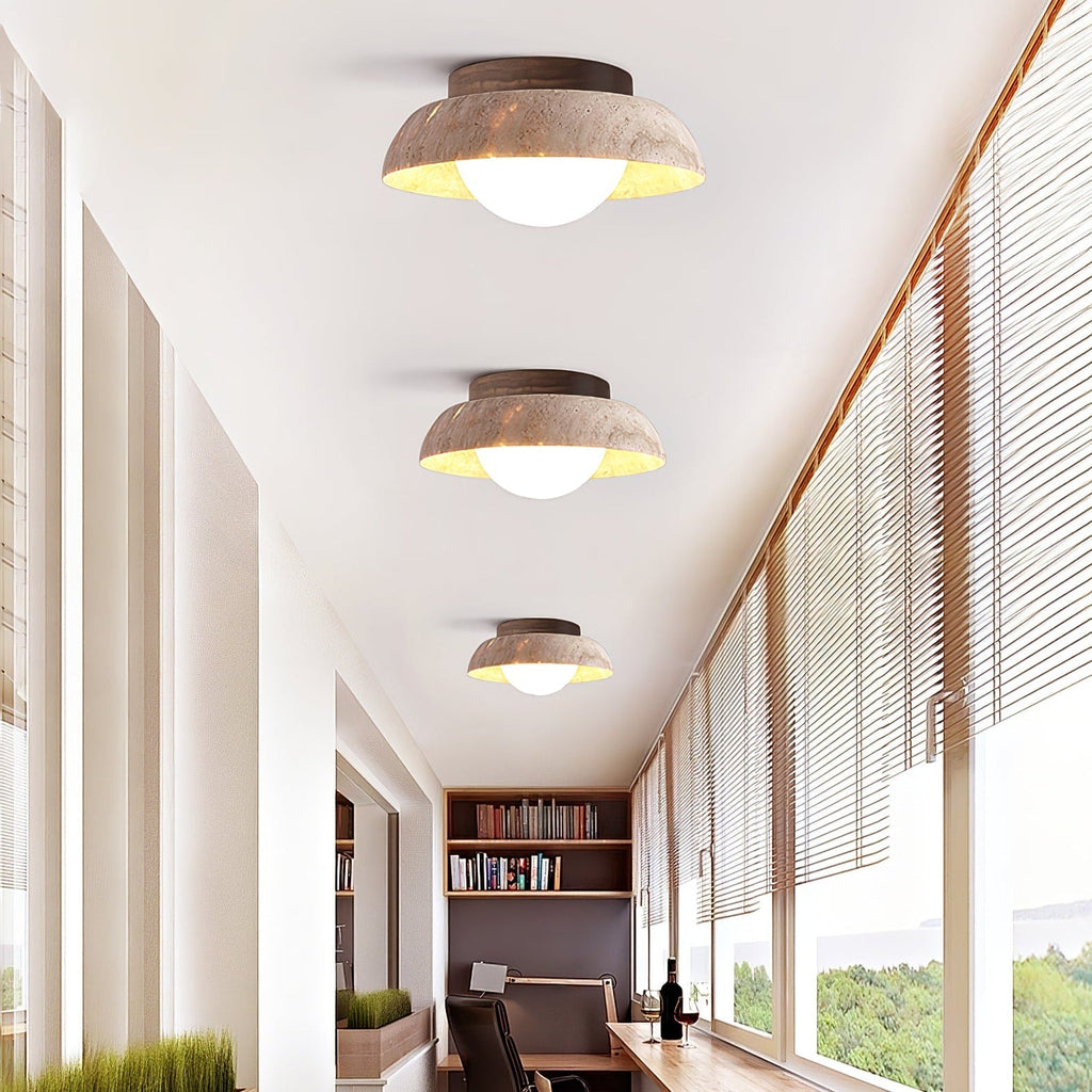 Travertine Dome Ceiling Light Walnut Globe 7.9 in Set of 2