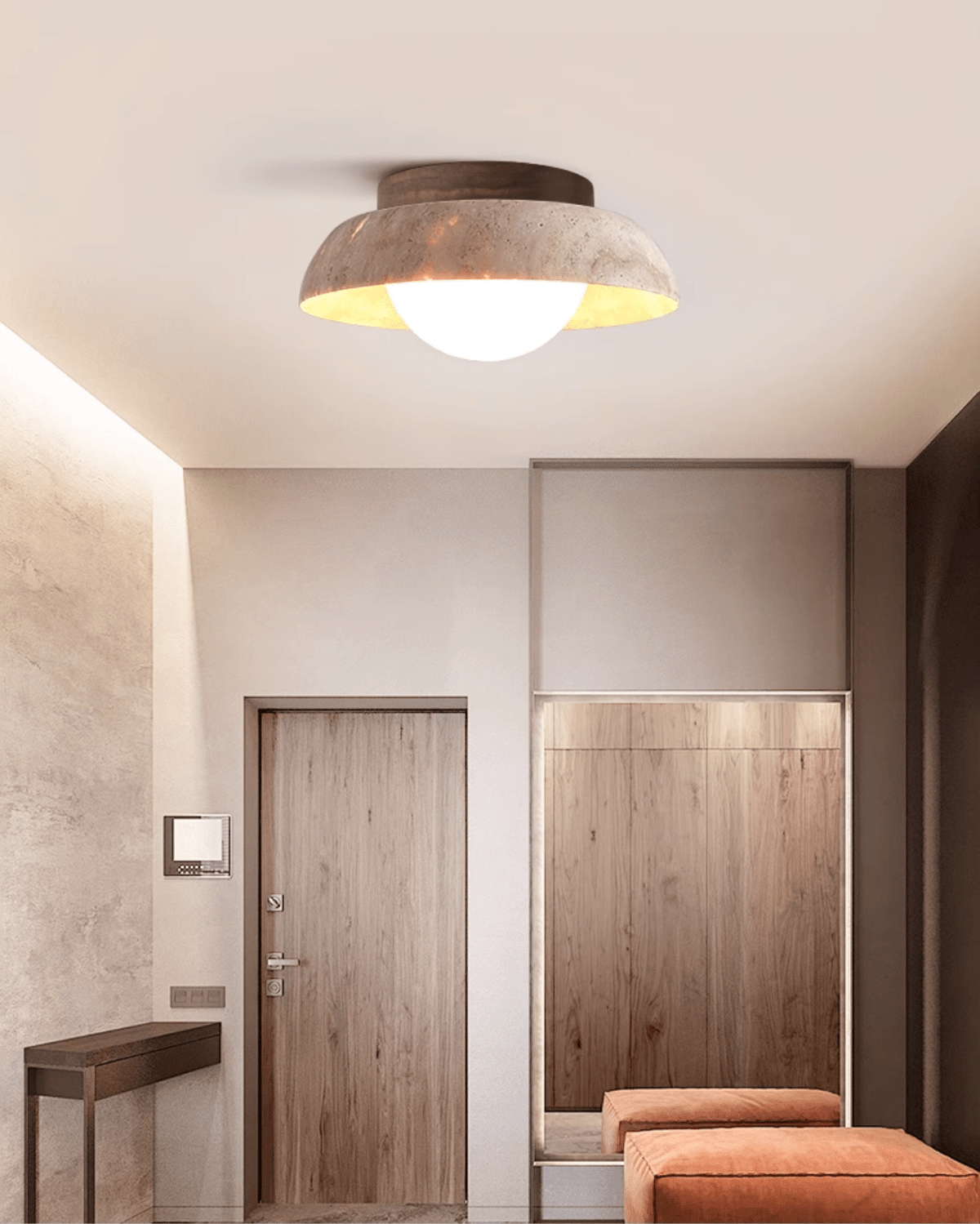 Travertine Dome Ceiling Light Walnut Globe 7.9 in Set of 2