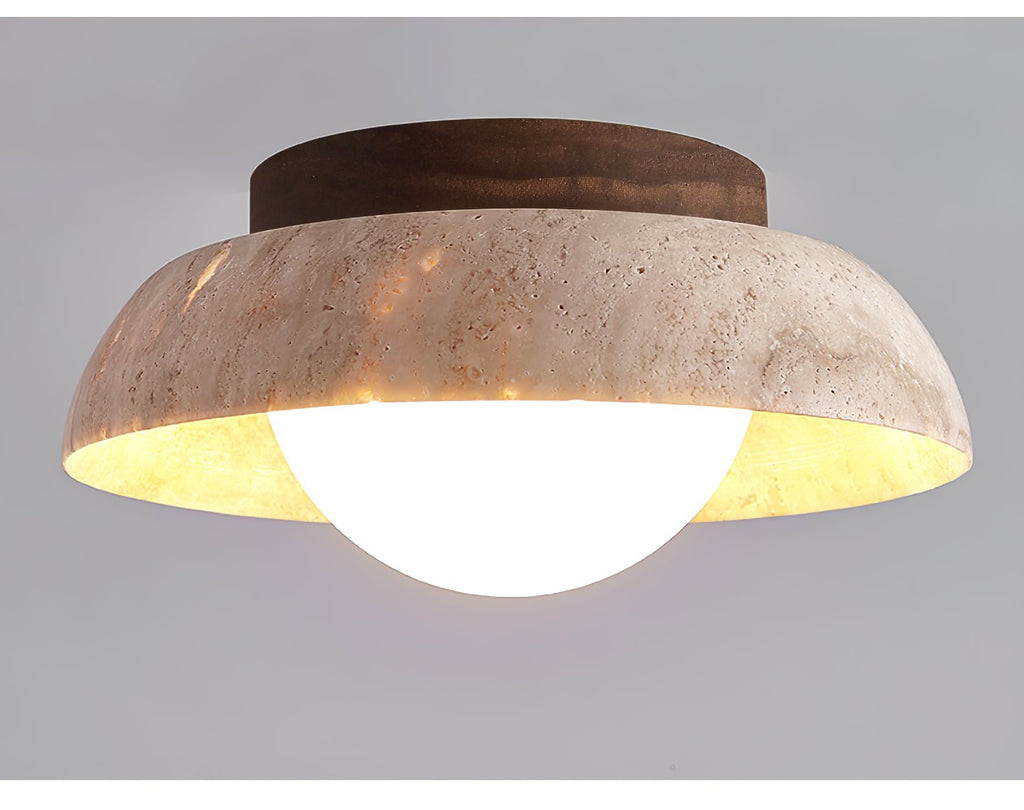 Travertine Dome Ceiling Light Walnut Globe 7.9 in Set of 2