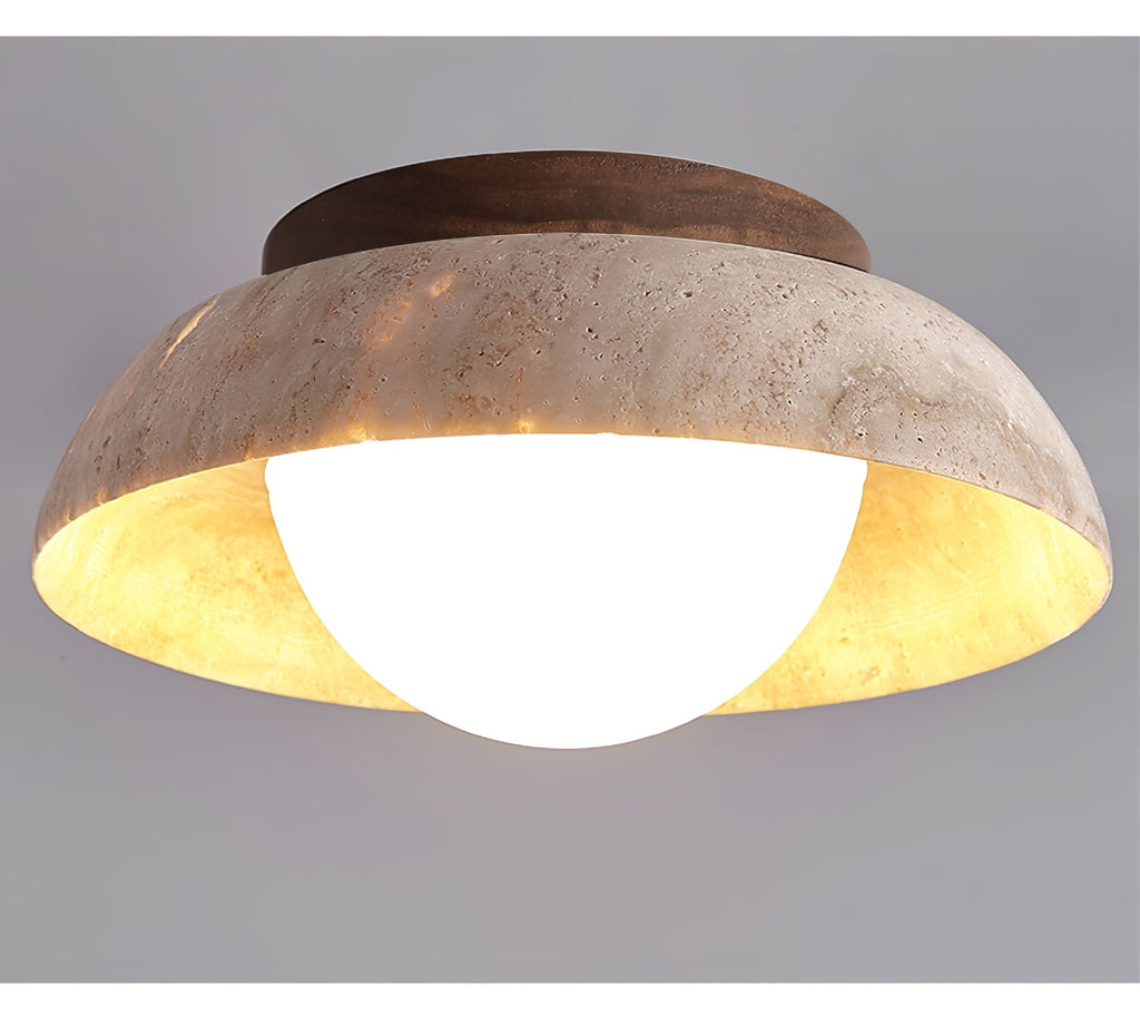 Travertine Dome Ceiling Light Walnut Globe 7.9 in Set of 2