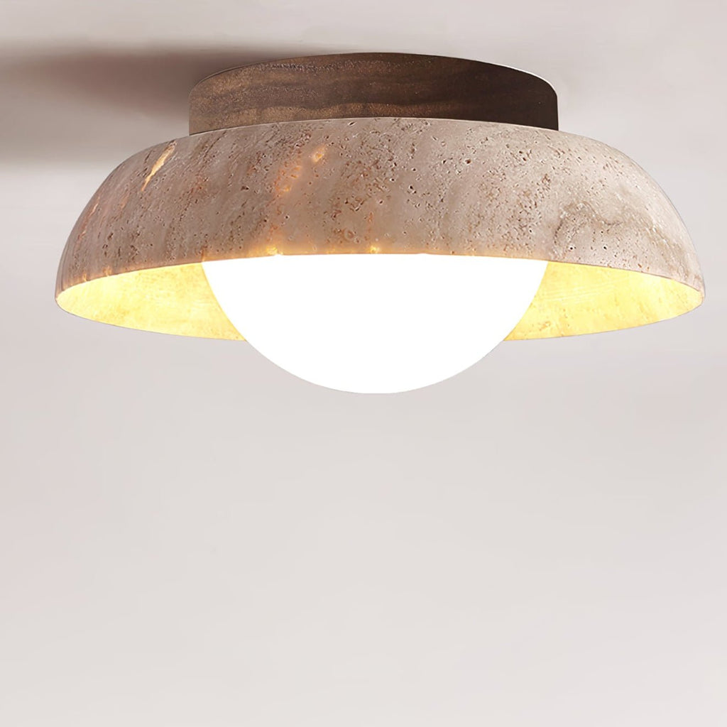 Travertine Dome Ceiling Light Walnut Globe 7.9 in Set of 2