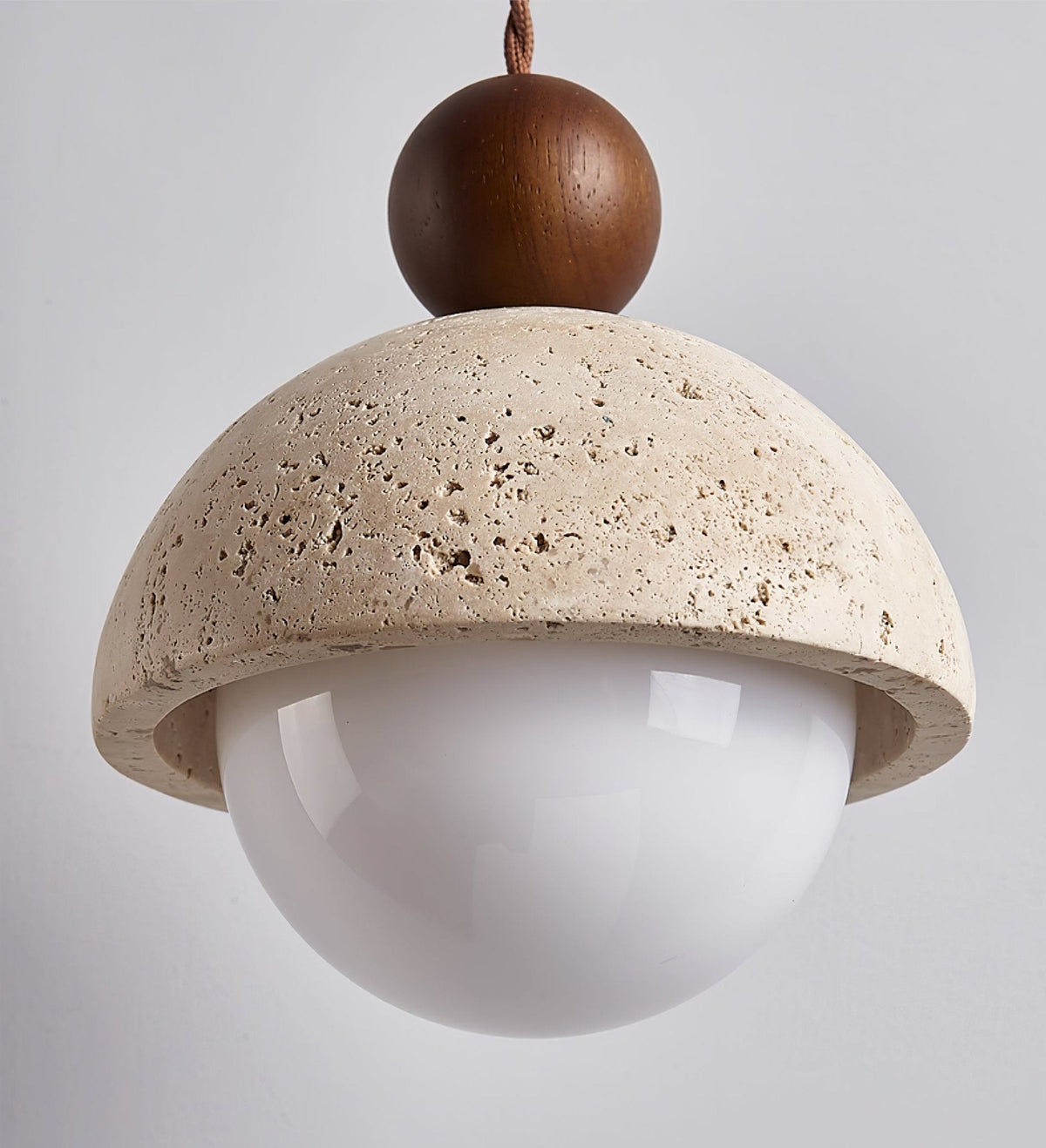 Travertine Dome Pendant Light Wood Ball 5.9 in Set of 3