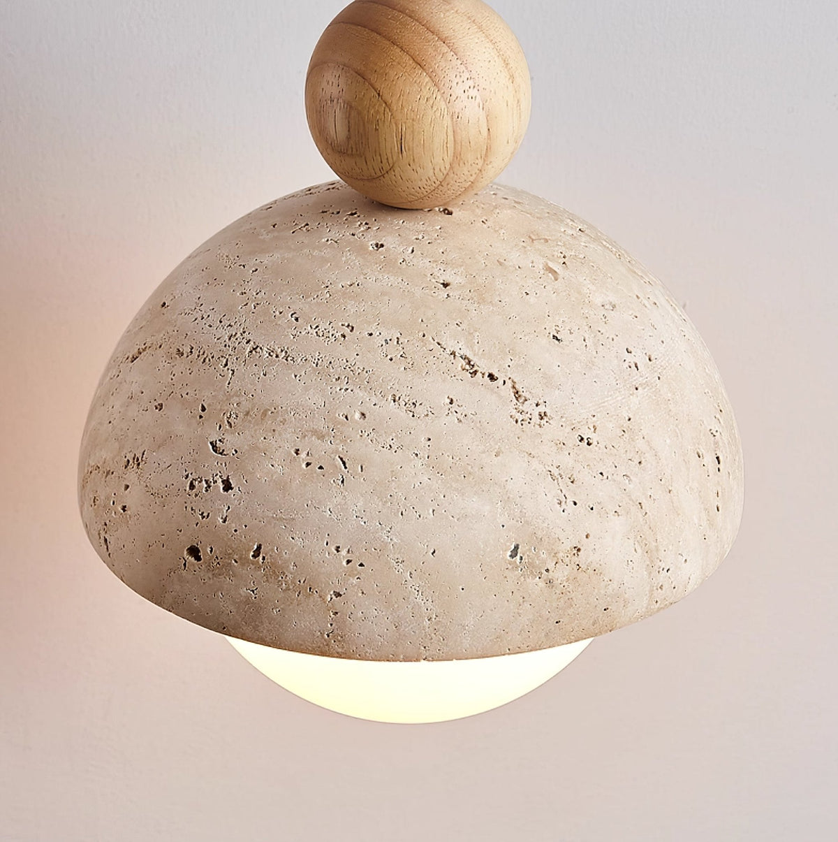 Travertine Dome Pendant Light Wood Ball 5.9 in Set of 3