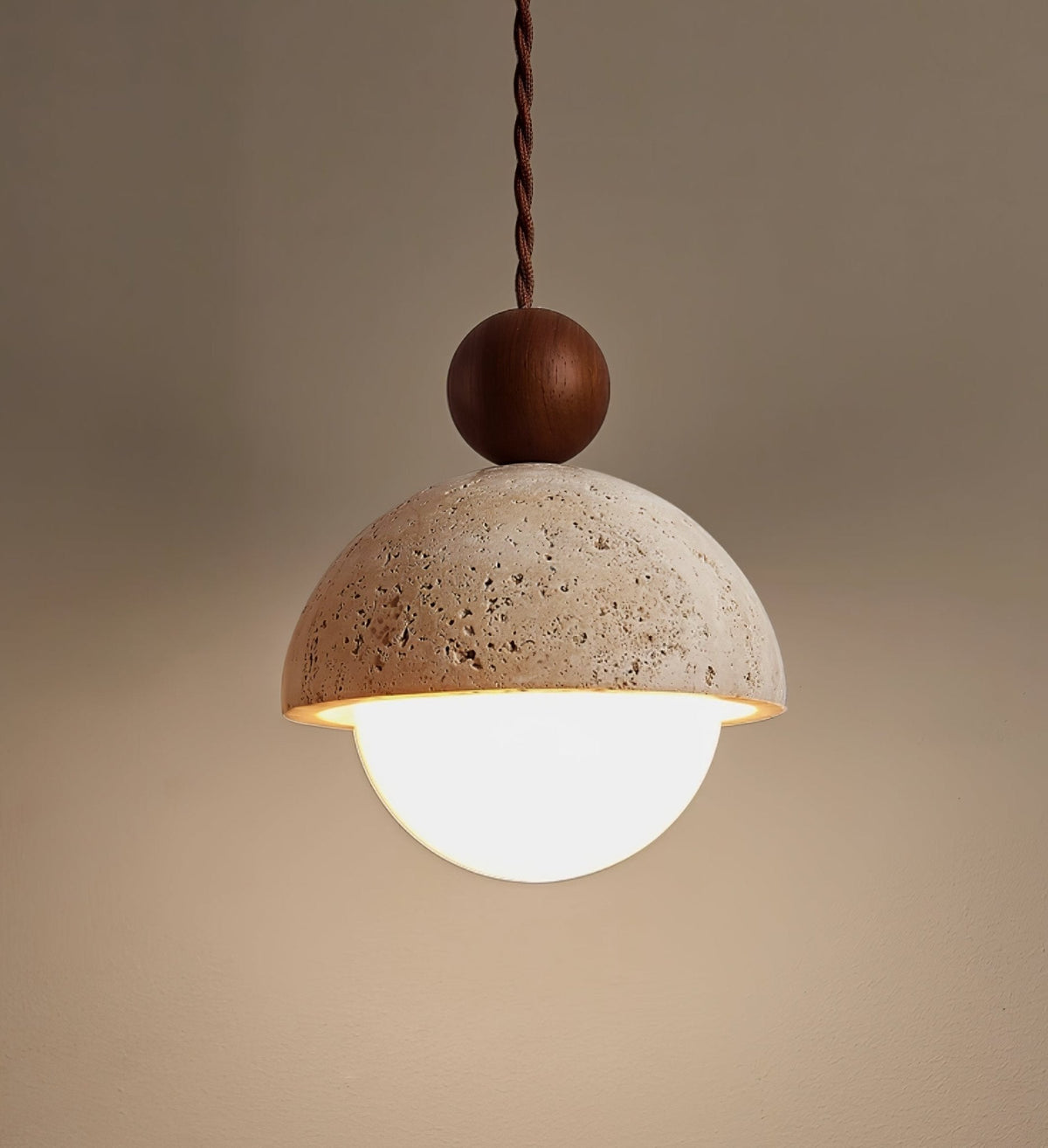 Travertine Dome Pendant Light Wood Ball 5.9 in Set of 3