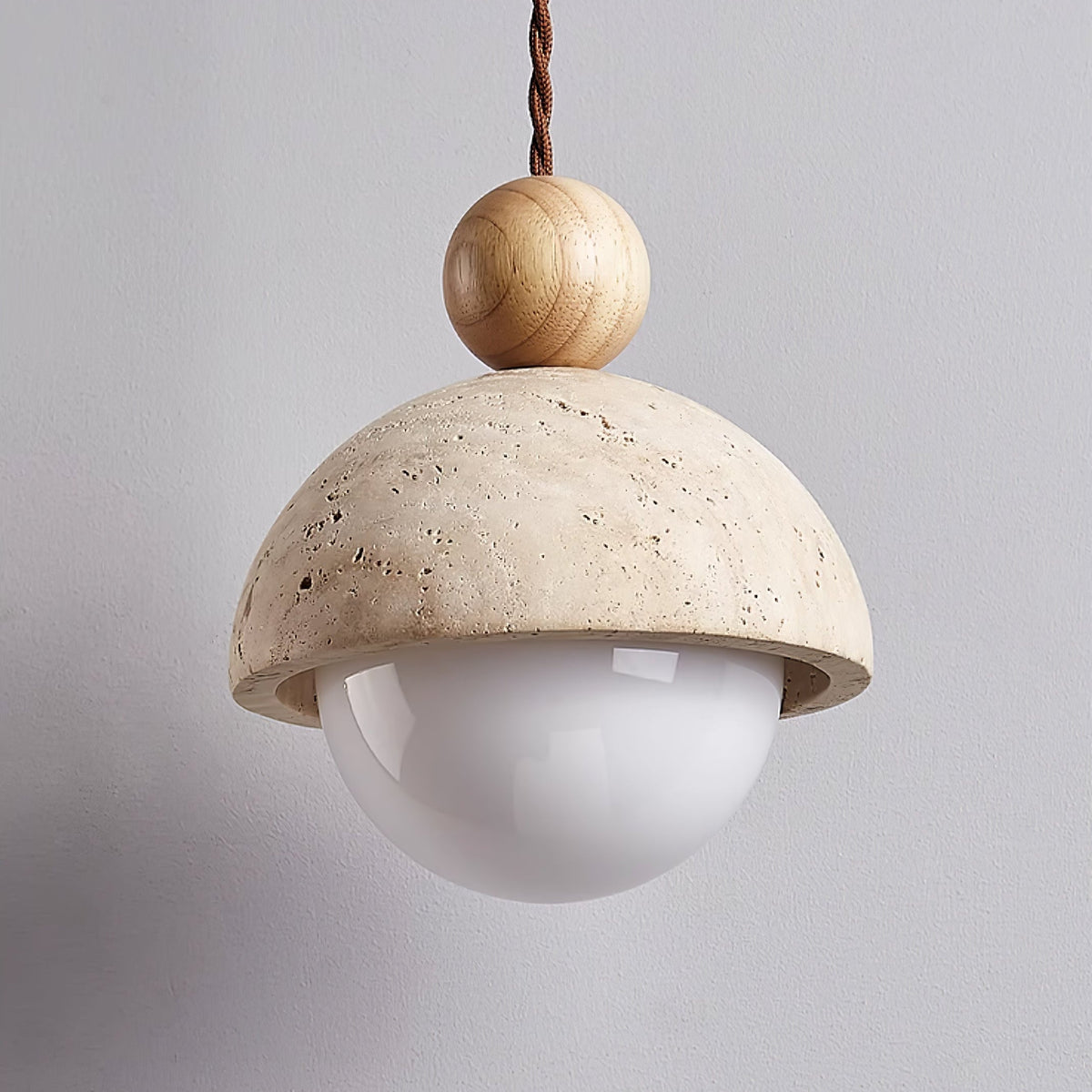 Travertine Dome Pendant Light Wood Ball 5.9 in Set of 3