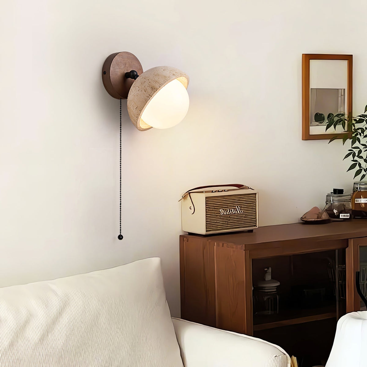 Travertine Dome Wall Sconce Glass Globe Walnut 5.9 in Set of 3